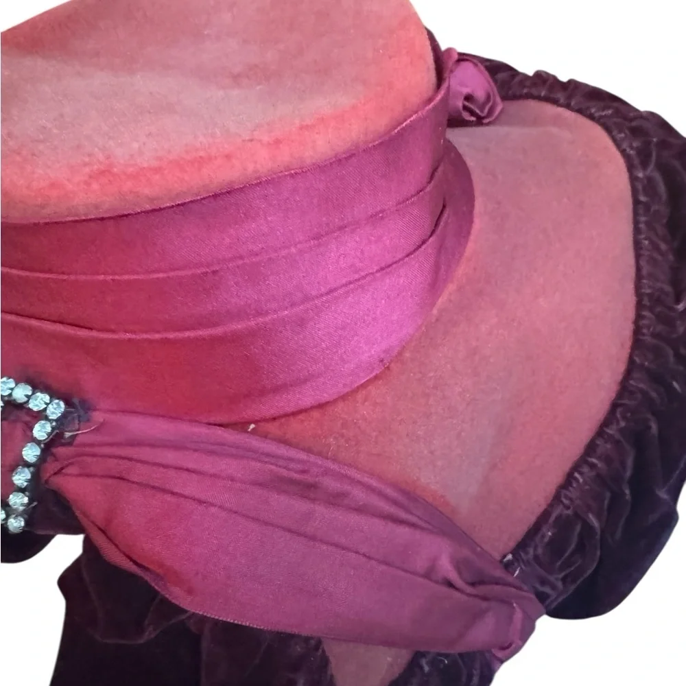 Late 19th/Early 20th Victorian/Edwardian Eras Wide Brim Velvet Trim Prominent Ri - Picture 11 of 11